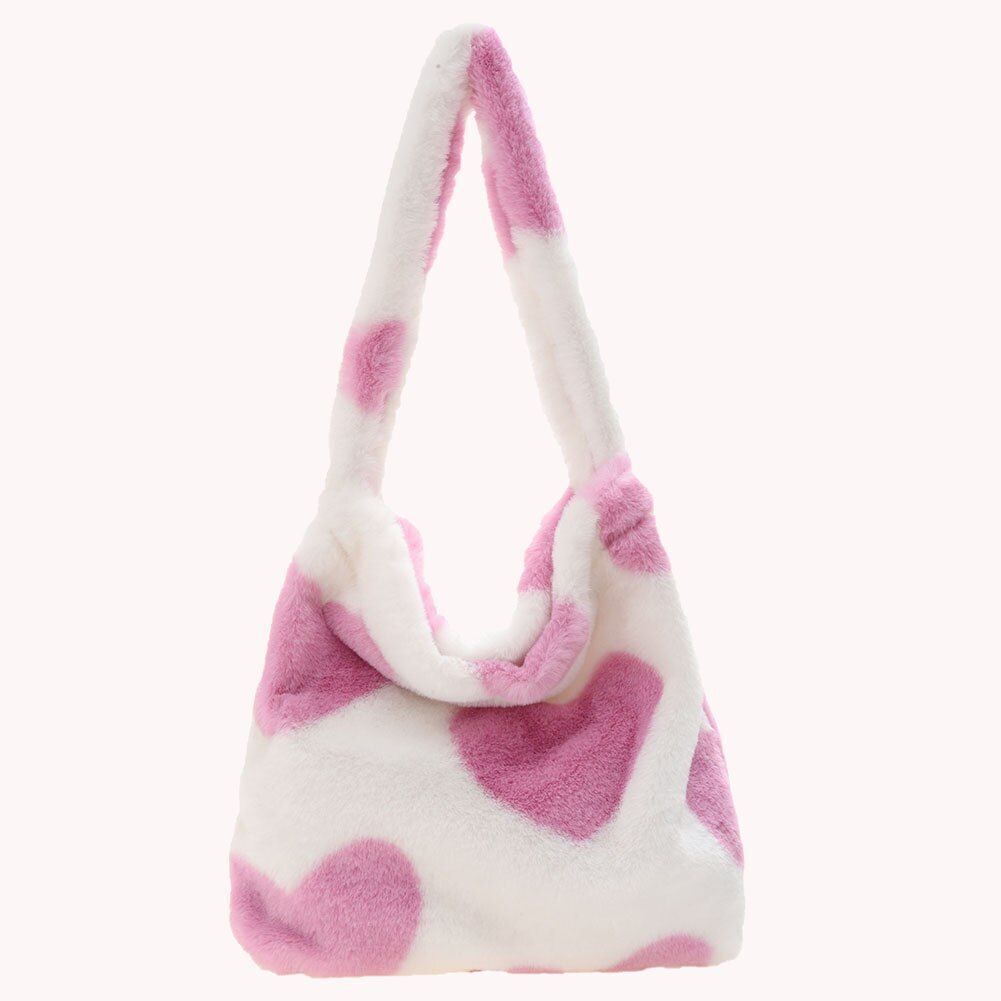 Flower Pattern Shoulder Bag Elegant Underarm Bag Faux Fur Handbag 30*20*5 CM 1PC