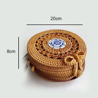 Straw Bags Round Woven Handmade Summer Beach Circle Crossbody Shoulder Bag 1 PC