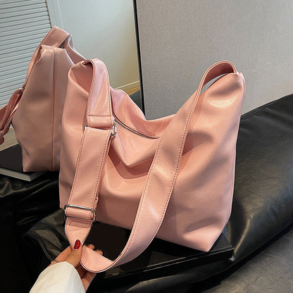 Women Big Bucket Bag Soft Leather Shoulder Bag Underarm Bag Crossbody Bag Silver