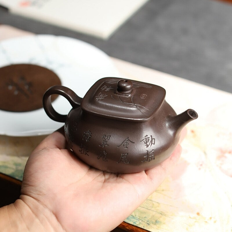 Original Ore Real Yixing Zisha Tea Pot Full Handmade Carved Pot Old Purple Clay