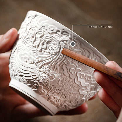 Porcelain Tea Cup Dragon Relief Handmade Master Cup 115ml Personal Ceramic Cup