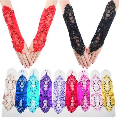 Lace Satin Gloves Thin Long Bride Wedding Party Arm Elbow
