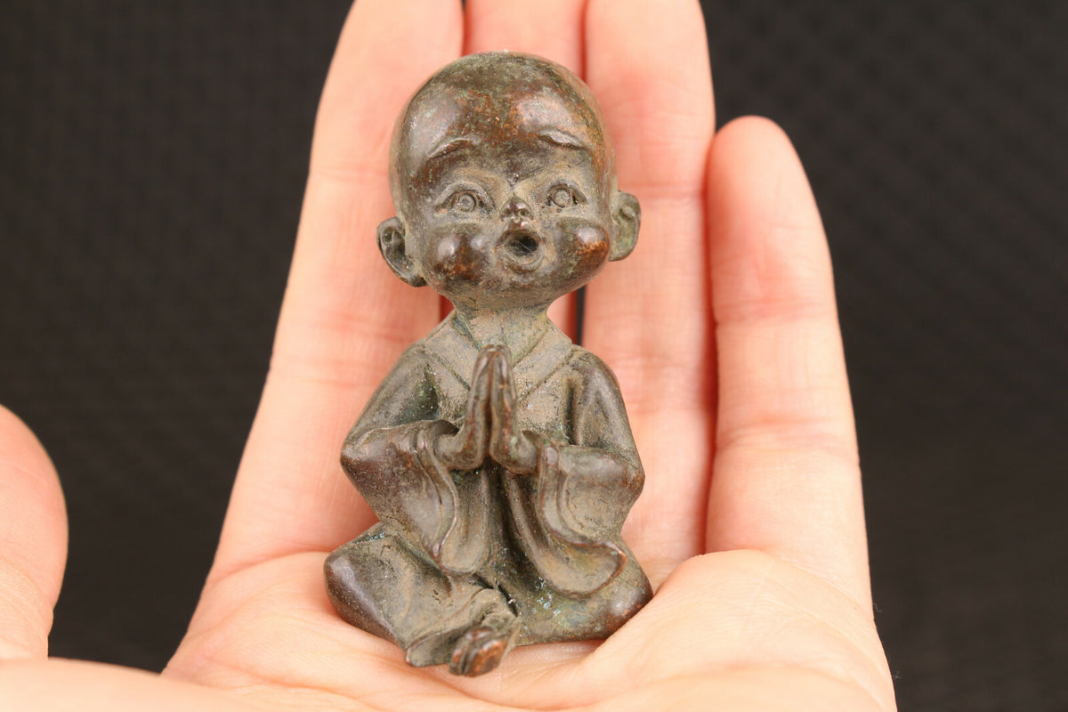 Old Bronze Monk Buddha Statue Noble Table Decoration