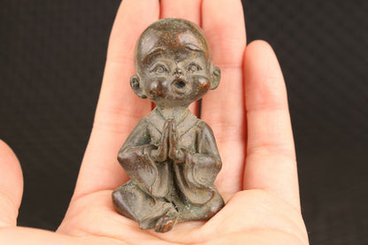 Old Bronze Monk Buddha Statue Noble Table Decoration