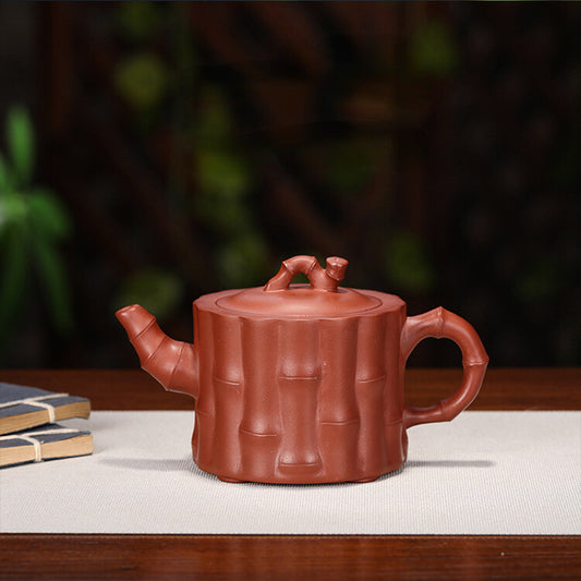 China Yixing Zisha Pottery Clovershrub Clay Handmade 200cc Bamboo Grain Teapot