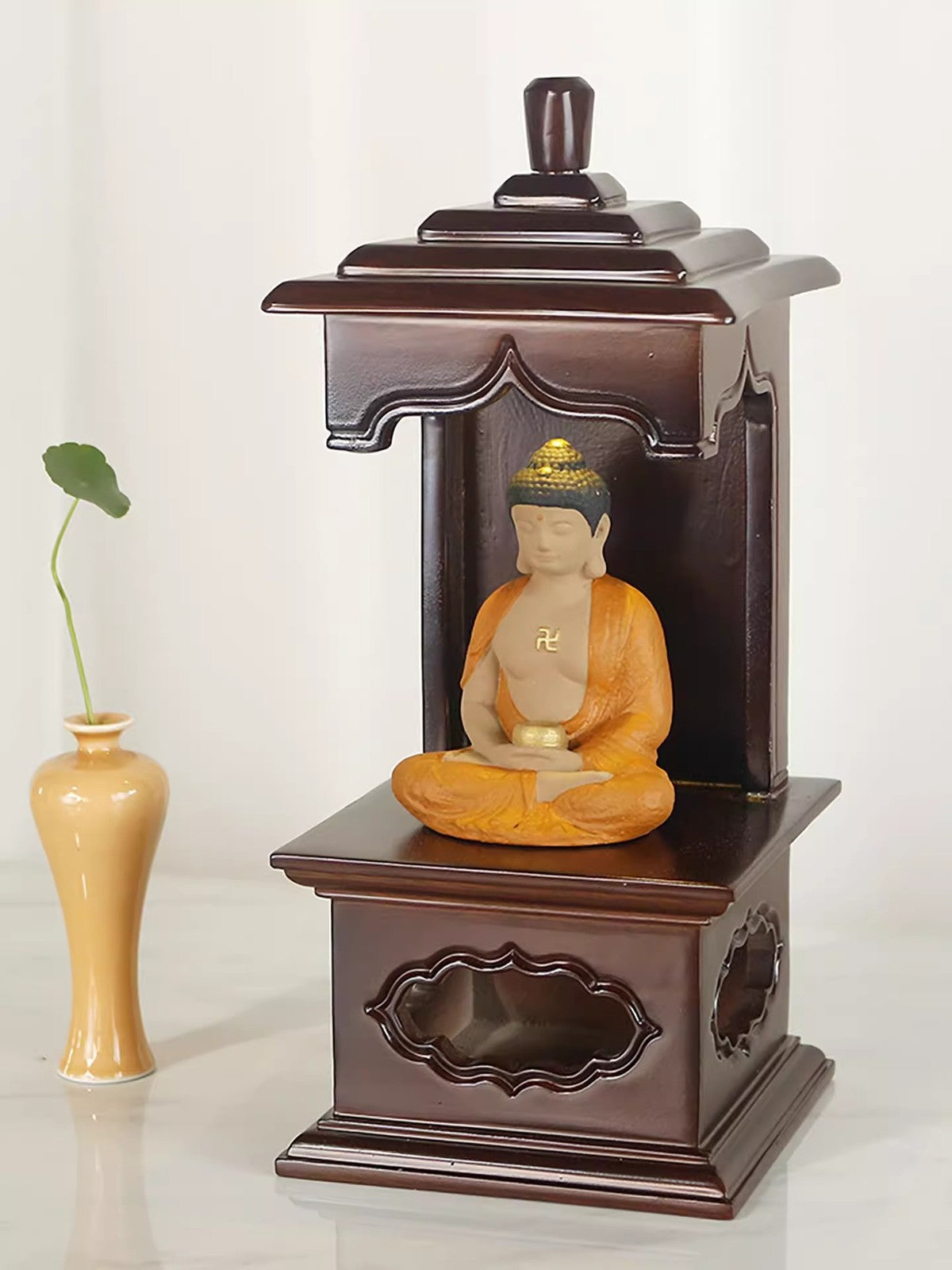 Wooden Buddha Statue Altar Butsudan Shrine God Zen House Buddhist Home Decor