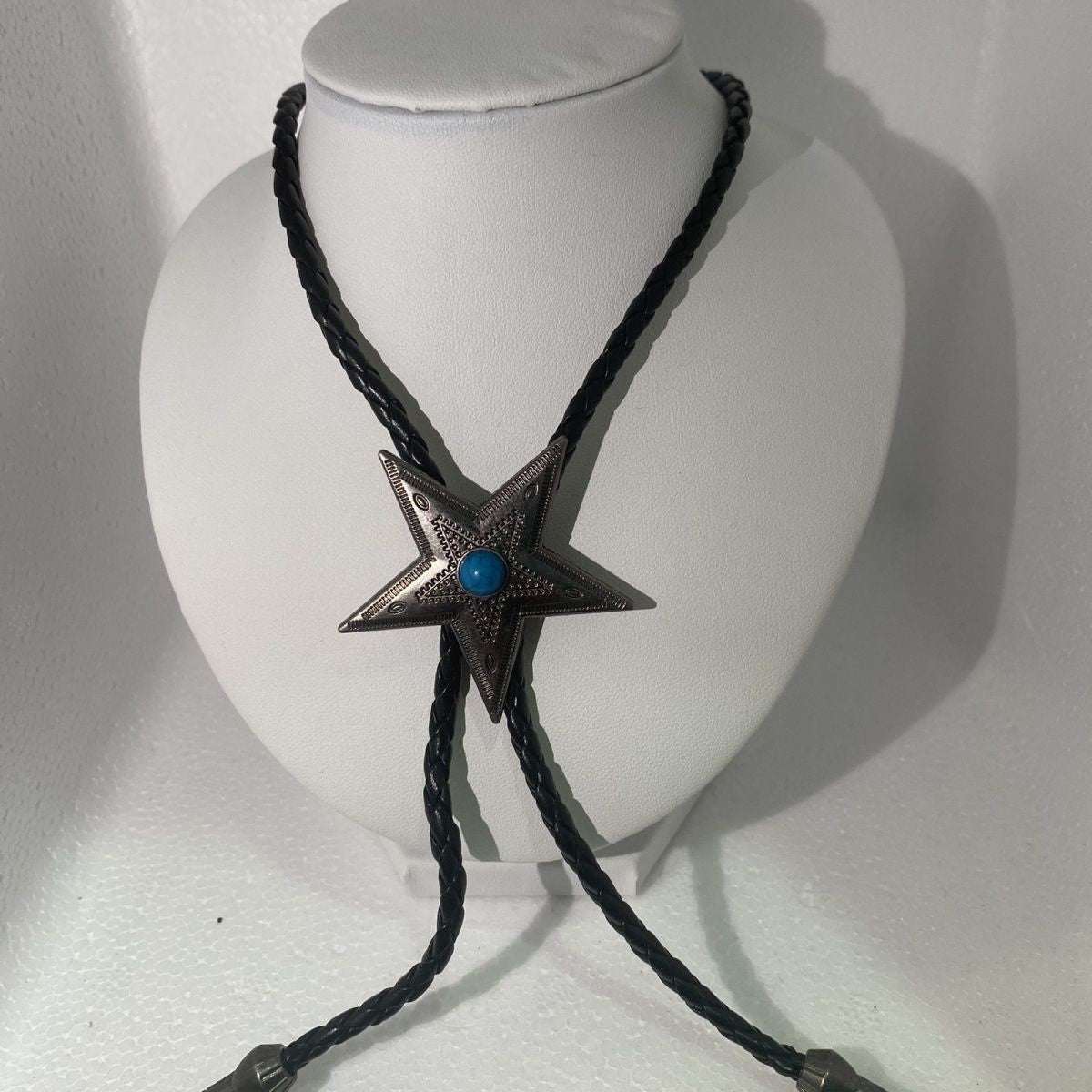 Ethnic Star Necklace Black Braided Leather Retro Star Unisex Jewelry