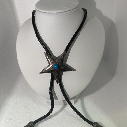 Ethnic Star Necklace Black Braided Leather Retro Star Unisex Jewelry