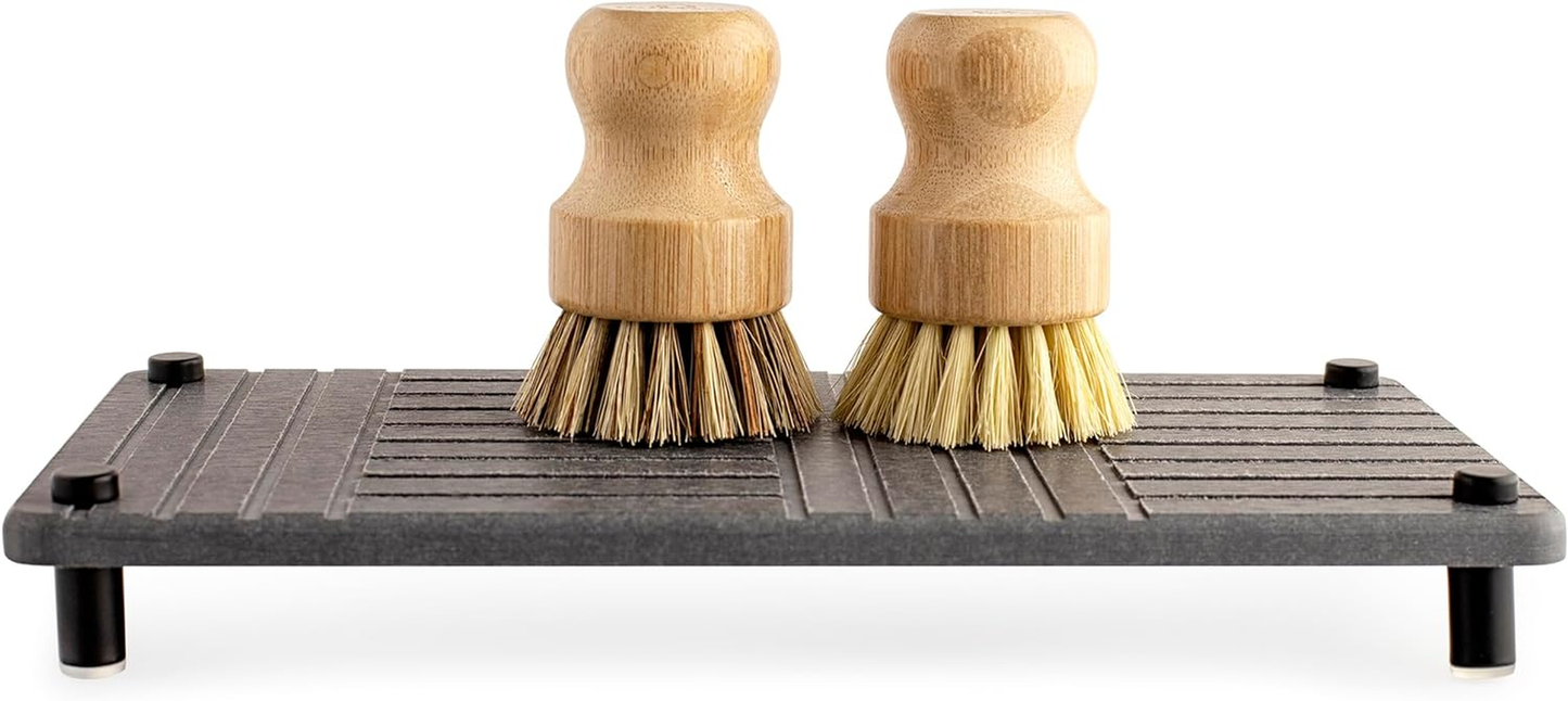 Water Absorbent Sink Caddy with Bamboo Dish Brush Set Instant Drying Tray