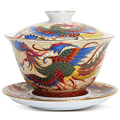 150ml Ceramic Phoenix Pattern Gaiwan Tea Set Tea Bowl Tea Cup Tureen Decor
