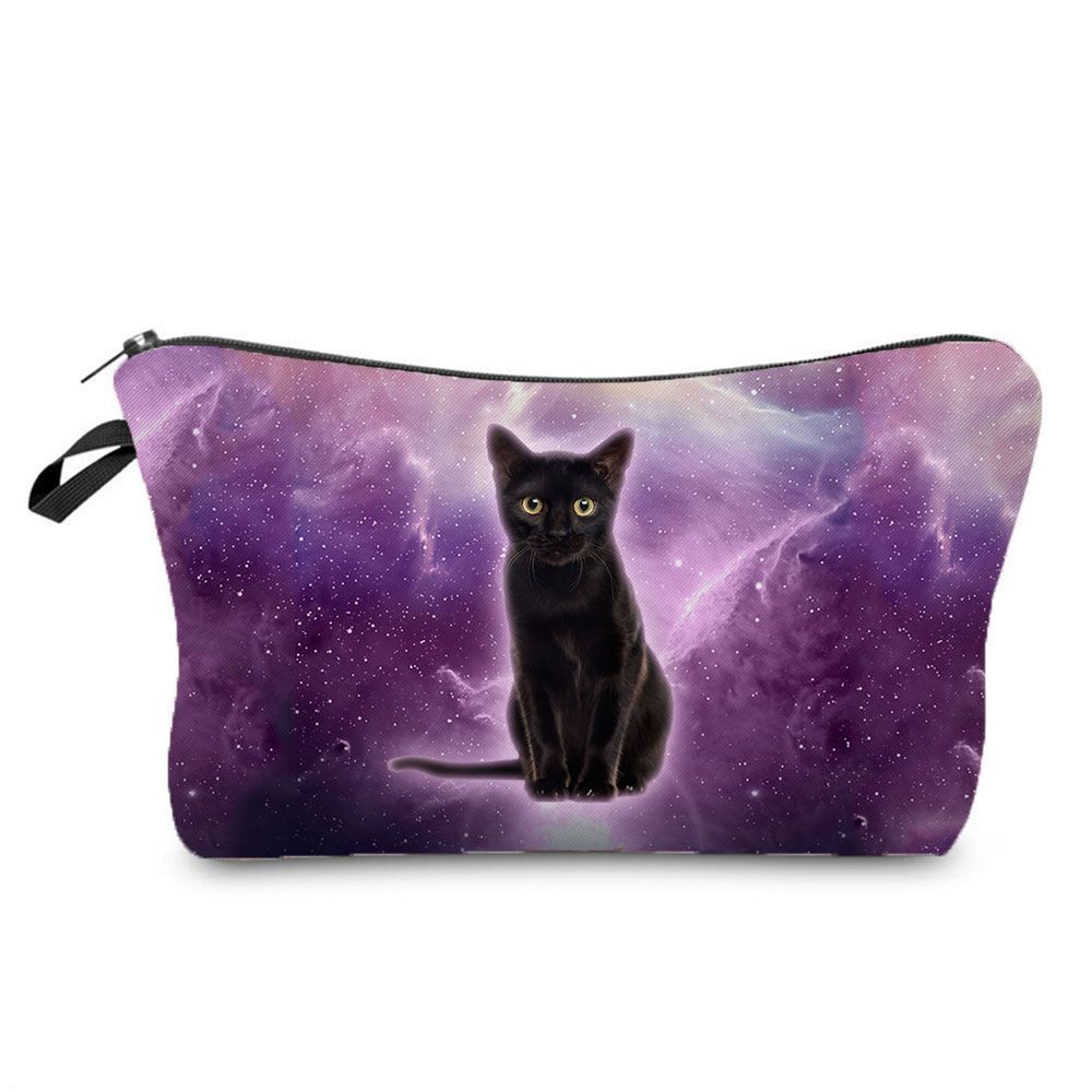 Makeup Bag Travel Storage Purse Mini Toiletry Bags Black Cat Print Cosmetic Case