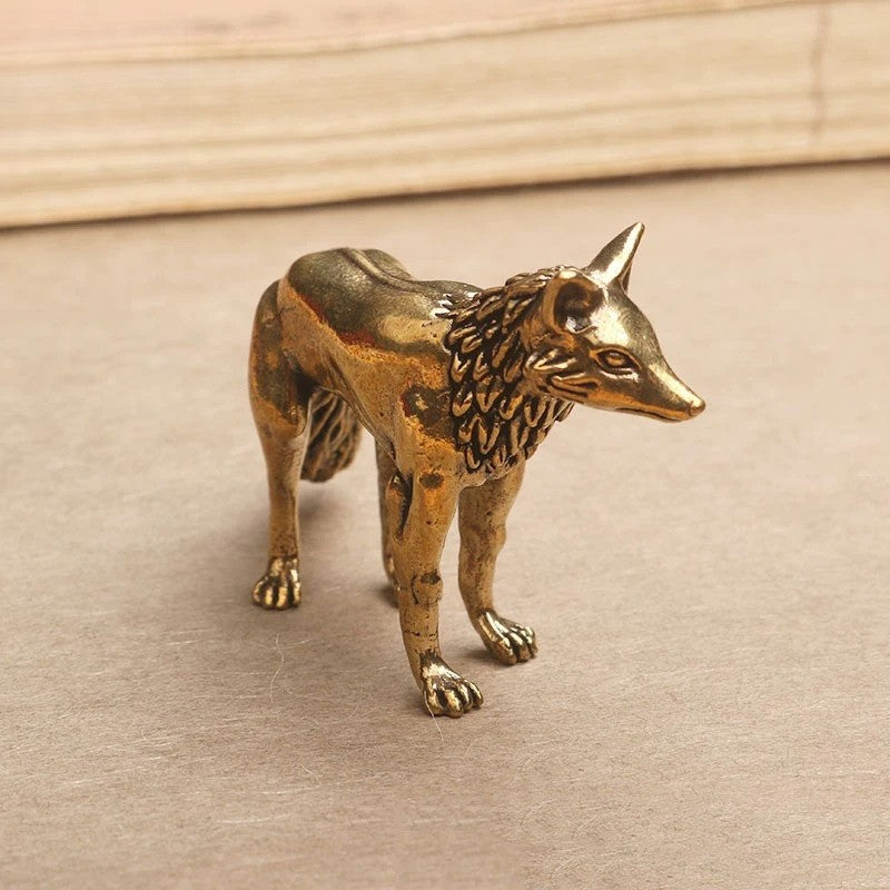 5.7cm Brass Small Fox Statue Tea Pet Table Ornament Luck Home Decoration