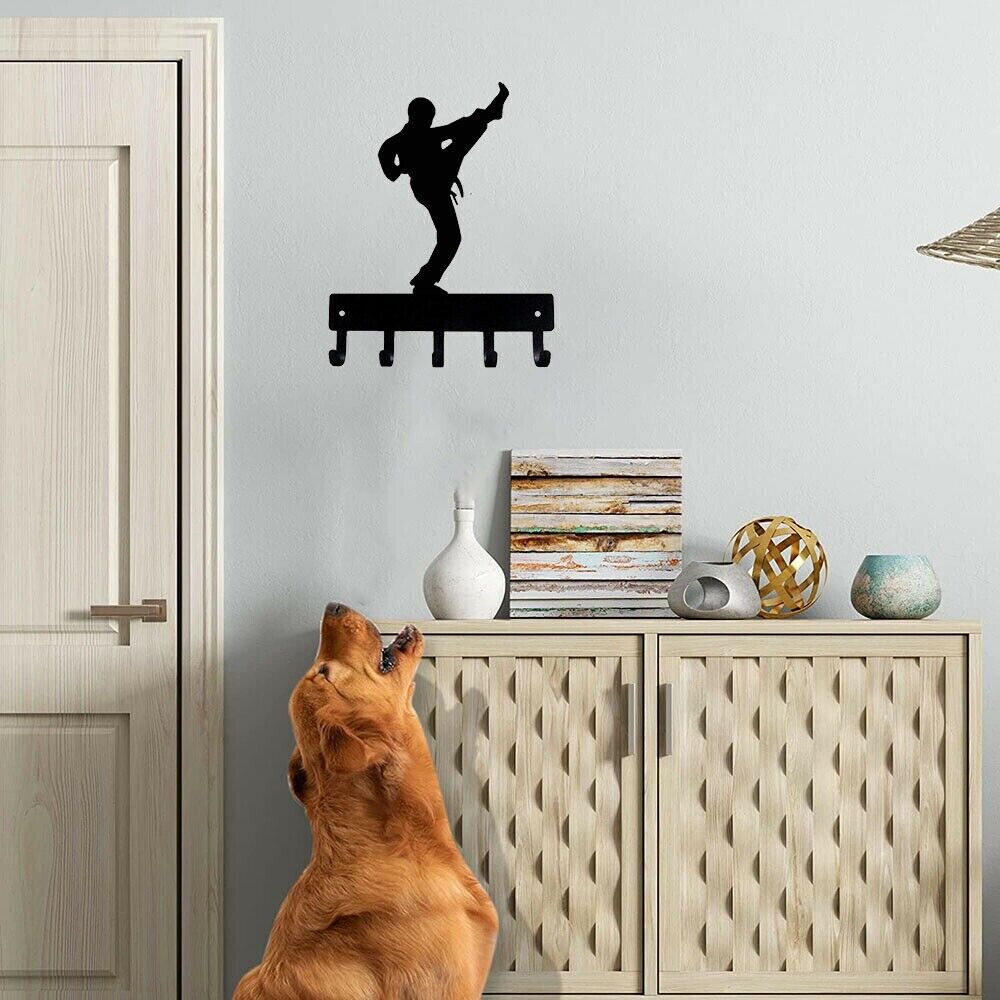 Karate Kick Male Sport - Key Hooks Holder Wall Mounted Hook Up Artwork Shape