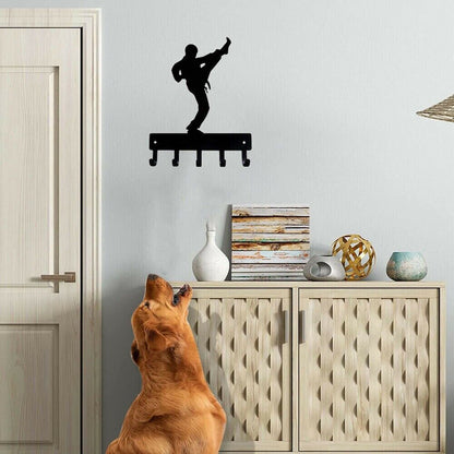 Karate Kick Male Sport - Key Hooks Holder Wall Mounted Hook Up Artwork Shape