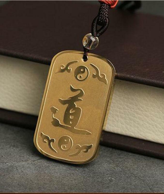 Gold Feng Shui Titanium Steel Pendant Taoism Amulet Necklace 金光咒