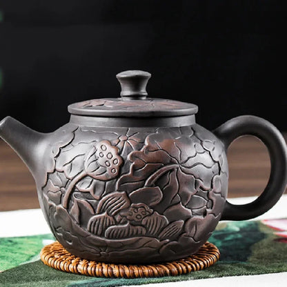 1pc Yixing Tea Pot Purple Clay Teapots Beauty Kettle Hand Carved Lotus Pot