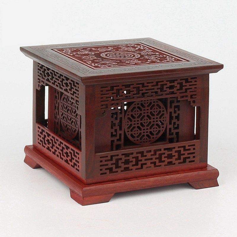Red Rosewood Incense Burner Hexagonal Hollow Double Layer Wood Censer 10×13.5cm