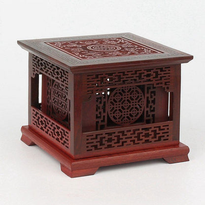 Red Rosewood Incense Burner Hexagonal Hollow Double Layer Wood Censer 10×13.5cm