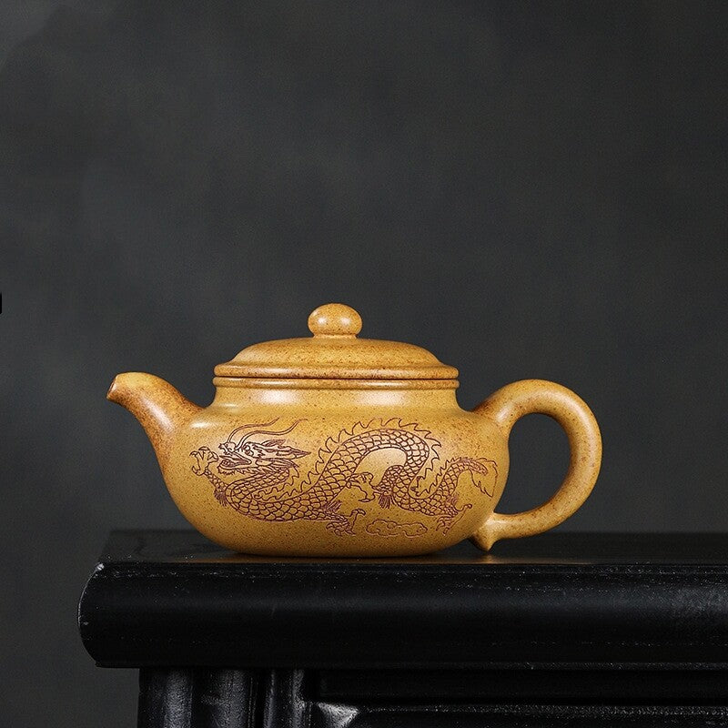Original Ore Real Yixing Zisha Duan Clay Tea Pot Dragon Carved Antique Style Pot