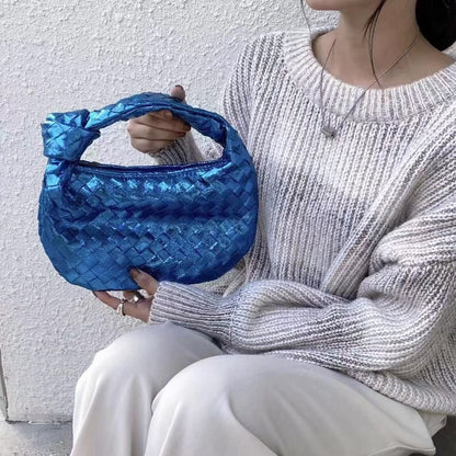 Synthetic Leather Purse Ladies Luxury Handbags Fashion Bag Knitted Handbag Blue