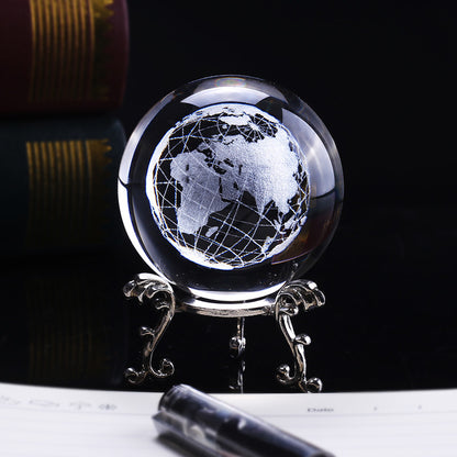 60mm 3D Crystal Earth Ball Glass Laser Engraved Miniature Earth Model Sphere