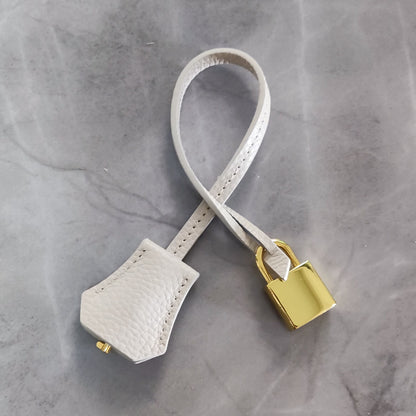 Real Cowhide Leather Clochette Bag Charm Gold/ Silver Padlock & Key for Handbags