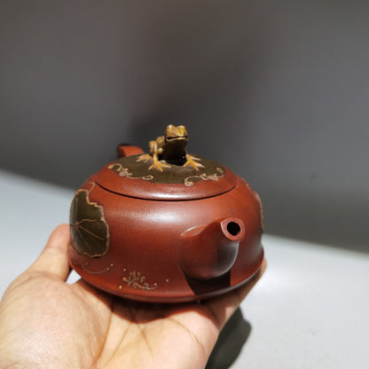 vintage chinese yixing purple clay teapot zisha ceremony frog lotus leaf teaware
