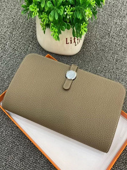 Genuine Leather Long Wallet Buckle Purse Collect Card Holder Cowhide Clutch Bag