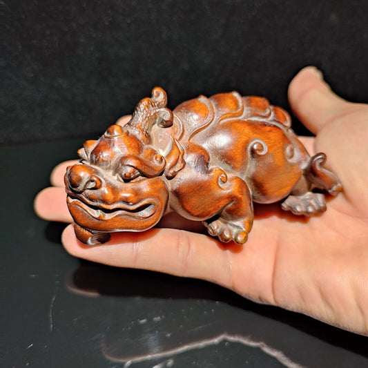 vintage carved wooden decor wood carving sculpture dragon statue Chinese unicorn