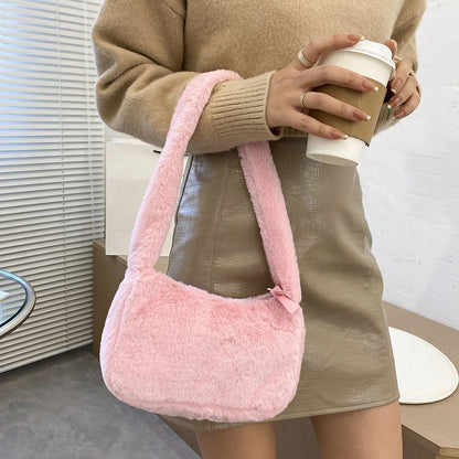 Fashion Plush Fluffy Shoulder Crossbody Handbag Vintage Portable Underarm Bags