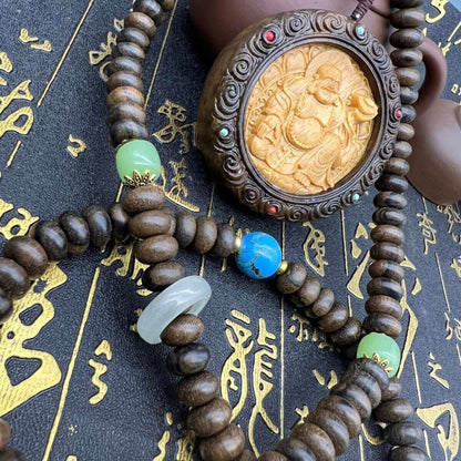 Natural Grade A Agarwood Hand Carving Maitreya Buddha Pendant Necklace Beads