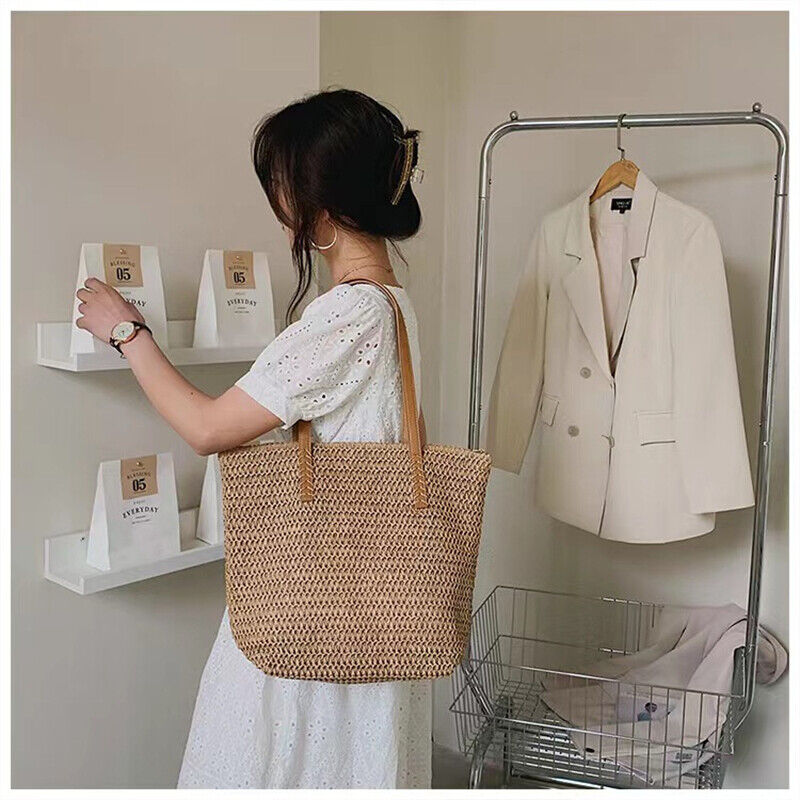 Solid One-shoulder Large Straw Bag Women's Summer Seaside Beach Rattan Bag