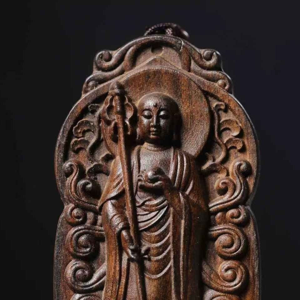 Agarwood Ksitigarbha Buddha Wood Carving Pendant | Buddhist Amulet