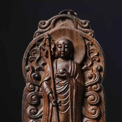 Agarwood Ksitigarbha Buddha Wood Carving Pendant | Buddhist Amulet