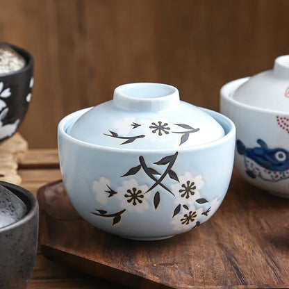 Japanese Ceramic 4.25 Inch Stew Pot Lid Steam Soup Bowl Steaming Cup Slow Cooker -