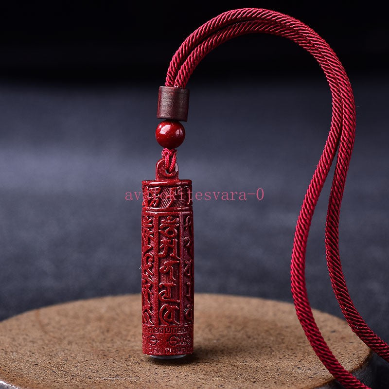 Natural Purple Cinnabar Buddhist Mantra Pendant Amulet Auspicious Necklace