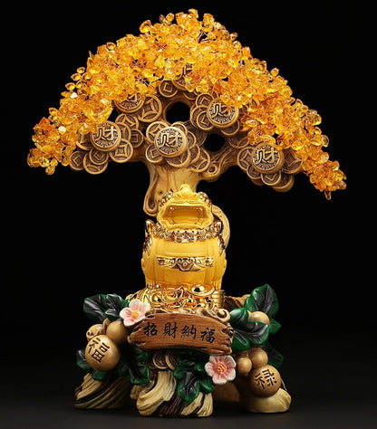 Yellow Crystal Money Tree Chinese Pi Xiu Wealth Luck Spiritual Feng Shui Decor