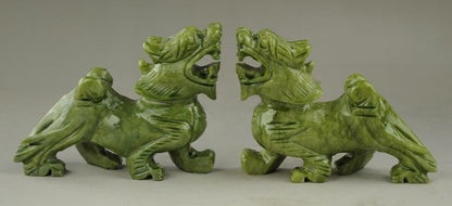 Chinese Natural green Jade Dragon Pixiu Statue Pair