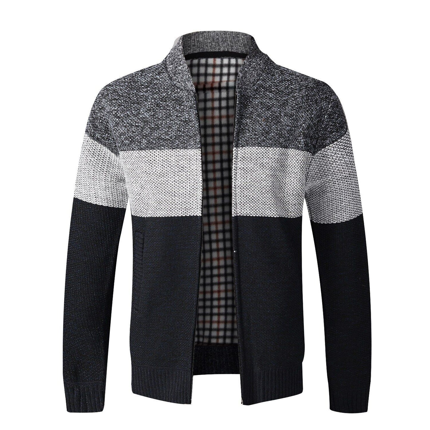Men's Cardigan Sweater Fall Stand Collar Fleece Full Zip Male Clothing Coat