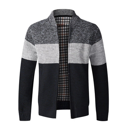 Men's Cardigan Sweater Fall Stand Collar Fleece Full Zip Male Clothing Coat