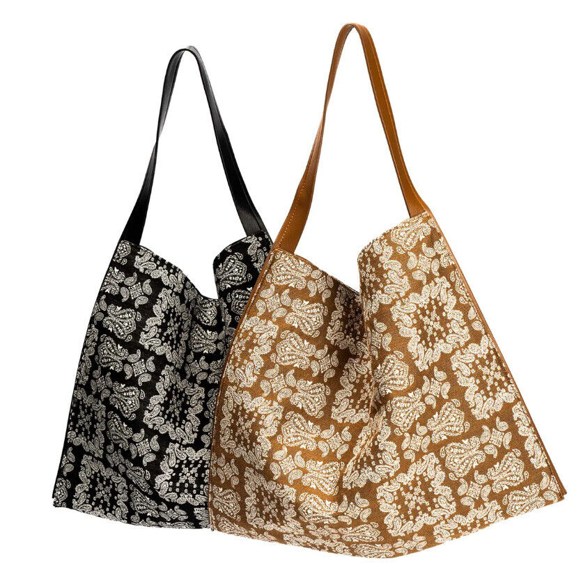 Celela Women Large capacity Vintage Print Linen Shoulder Tote Cloth Bags Strap