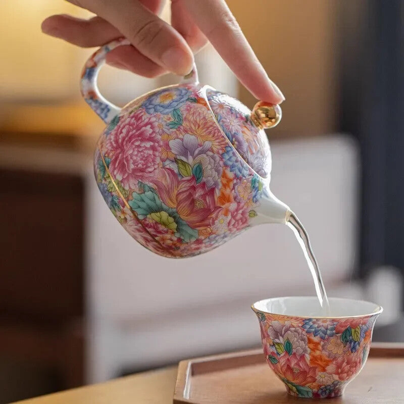 Chinese Handmade Tea Pots Porcelain Teapot Color Enamel Teapots Ceramic