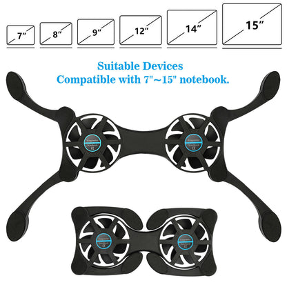 Dual USB Cooling Fan Pad Foldable Slim Fans Cooler Stand for Laptop Notebook Lot
