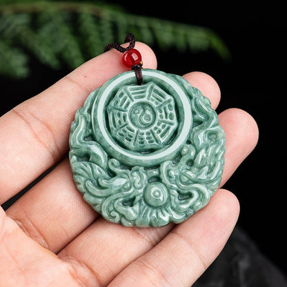 China Natural Grade A Jade Jadeite Dragon Tai Chi Amulet Blessing Pendant Gift