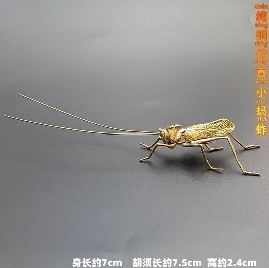 15CM CHINESE OLD VERY DELICATE COPPER GRASSHOPPER STATUES