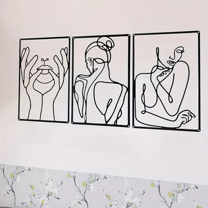 3pcs Abstract Metal Wall Art - Stunning Line Drawing Decor for Kitchen, Room