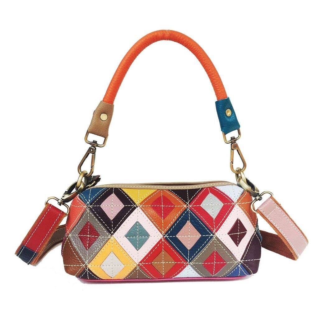 100% Genuine Leather Colorful Patchwork Underarm bag, Women's Shoulder Bag