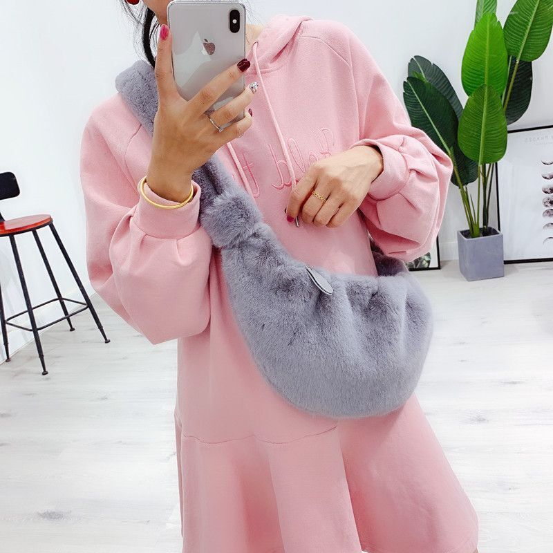 Soft Plush Hobos Crossbody Bag Shoulder Faux Fur Messenger Bag Large Tote Purses
