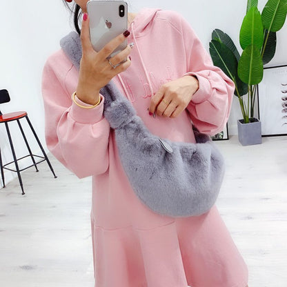 Soft Plush Hobos Crossbody Bag Shoulder Faux Fur Messenger Bag Large Tote Purses
