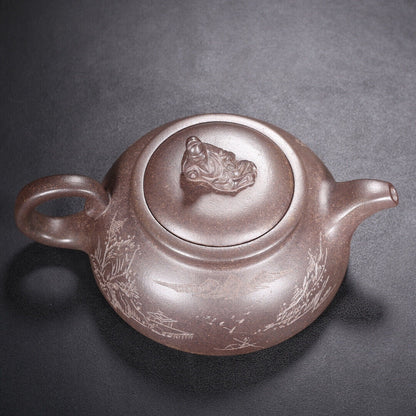 Chinese Yixing Zisha Clay Handmade Exquisite Teapot（李白醉酒 底款：曼希陶艺）